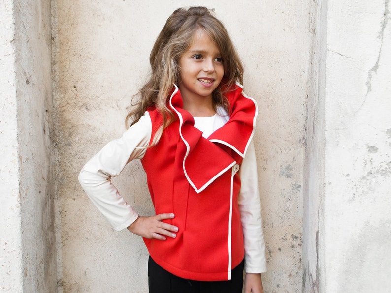 Faux Leather Jacket Slim Fit Extravagant Asymmetrical Kids Ruffle Collar Shawl Party Pleated Elegant