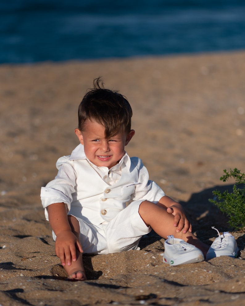 Formal Baby Boy White Linen Set/ Baby Christening Outfit/ 3 Etsy