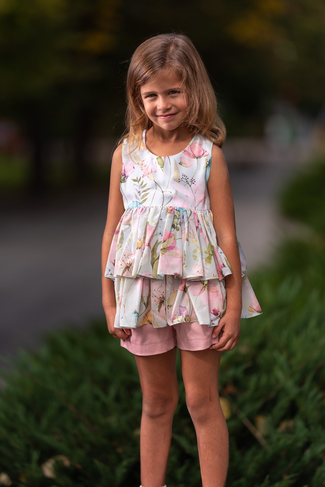 Girls Flower Printed Chiffon Top/ Trendy Kids Top/ Flared