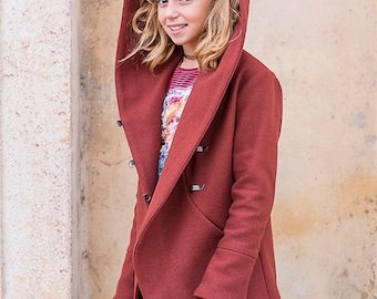 Girls winter coat/ Kids trench coat/ Toddler girl hooded wool coat/ Little girls fashion coat/ Pendleton coat/ Swing coat Boutique wool coat