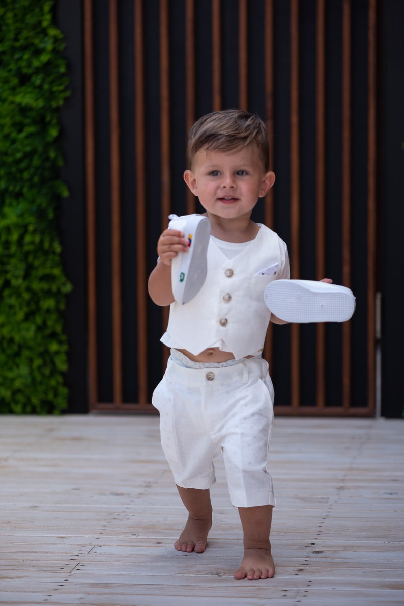 Formal Baby Boy White Linen Set/ Baby Christening Outfit/ 3 Etsy