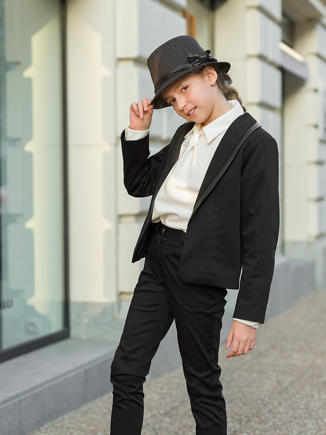 Black tuxedo suit girls/ Tailored toddler suit formal dress | Etsy