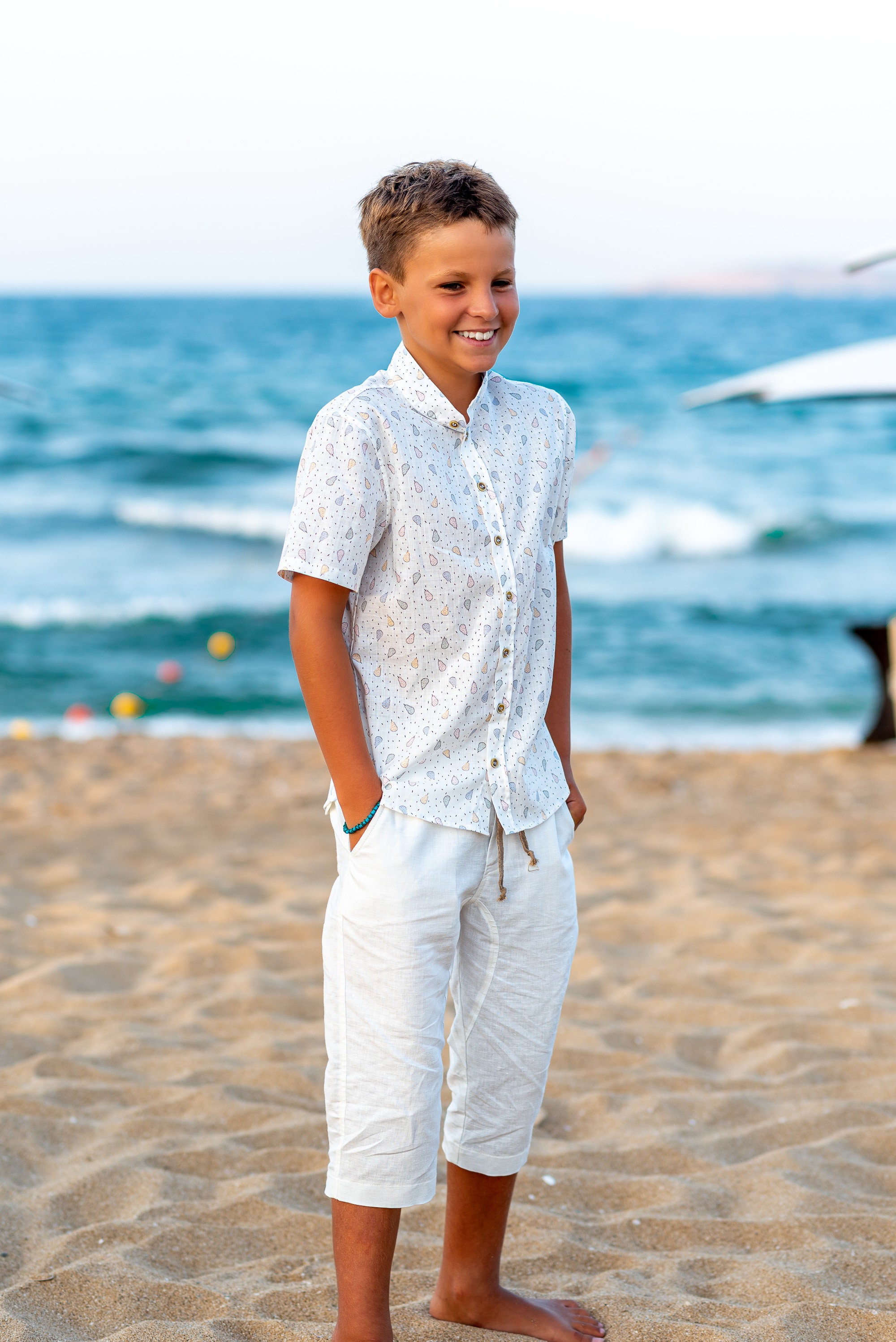 Boys Linen Bermuda Pants/ Toddler Linen Drop Crotch Pants
