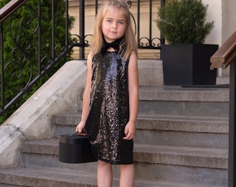 Black Sequin Midi Dress Girl Shiny Formal Toddler Dress Luxury Girls Dresses Sleeveless Shift Dress for Birthday Ocassional Outfit Etsy