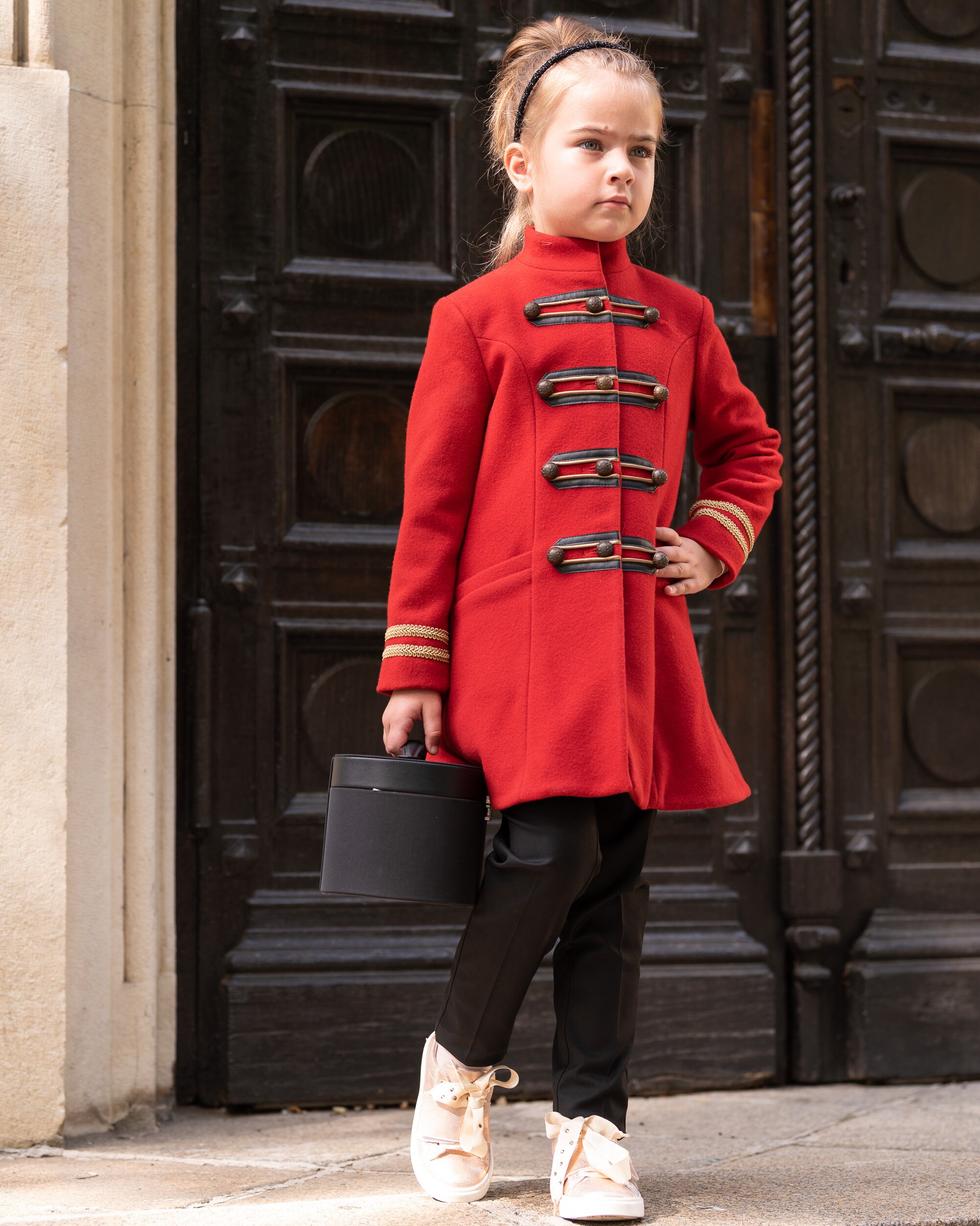 Abrigo de niña de lana con capucha larga recta en color rojo brillante  abrigo de invierno personalizado para niña, abrigo elegante para niños,  chaqueta de niña cálida con capucha -  México