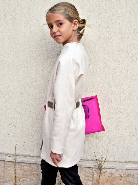 Girls white coat Belt wool coat Kids zip coat Winter belted | Etsy