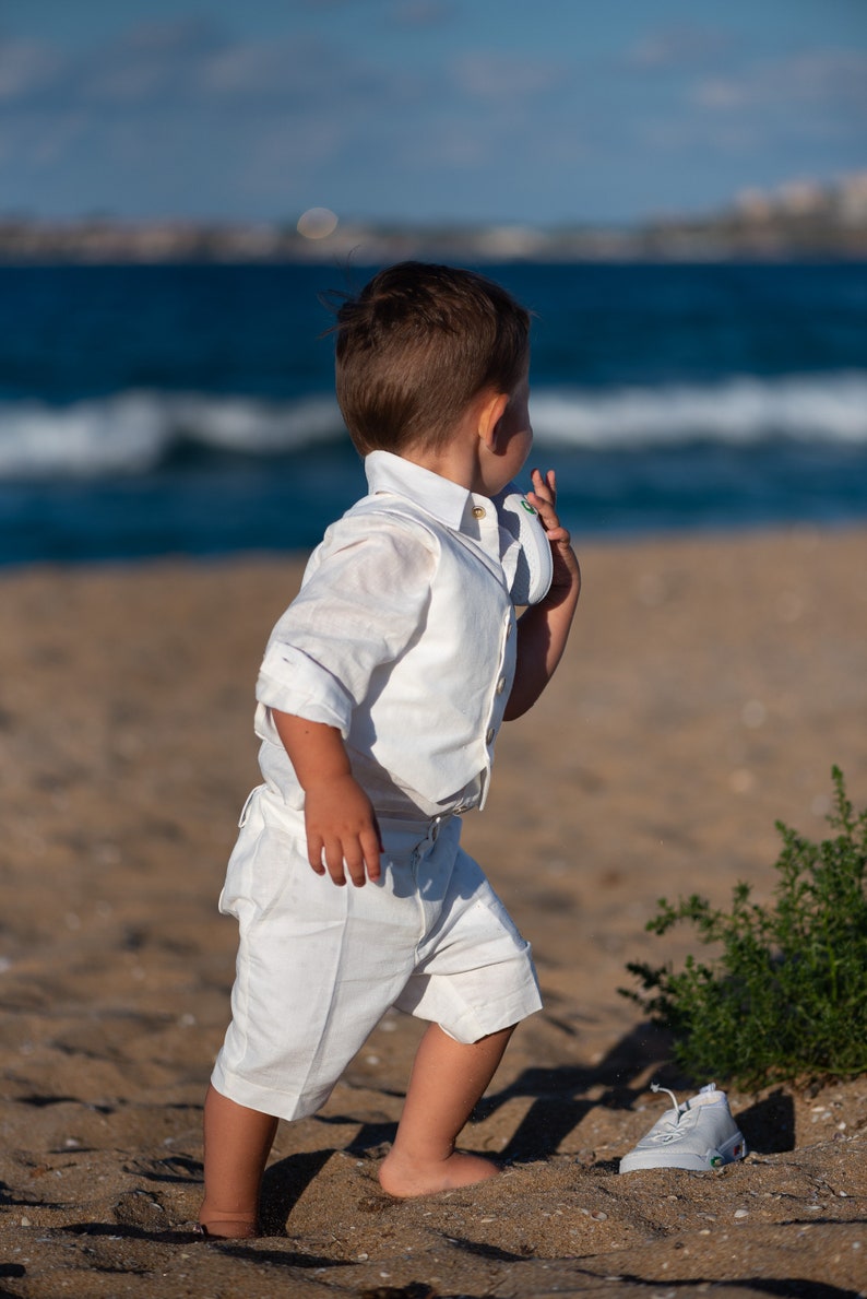 Formal Baby Boy White Linen Set/ Baby Christening Outfit/ 3 Etsy