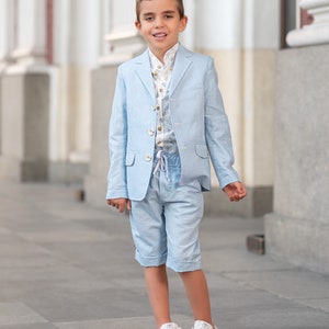 Boys Linen Sky Blue Suit / Kids Linen Outfit/ Communion Toddler Boy ...