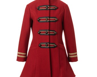 Wool Girls Long Down Coat/ Trench Stand Collar Red Coat