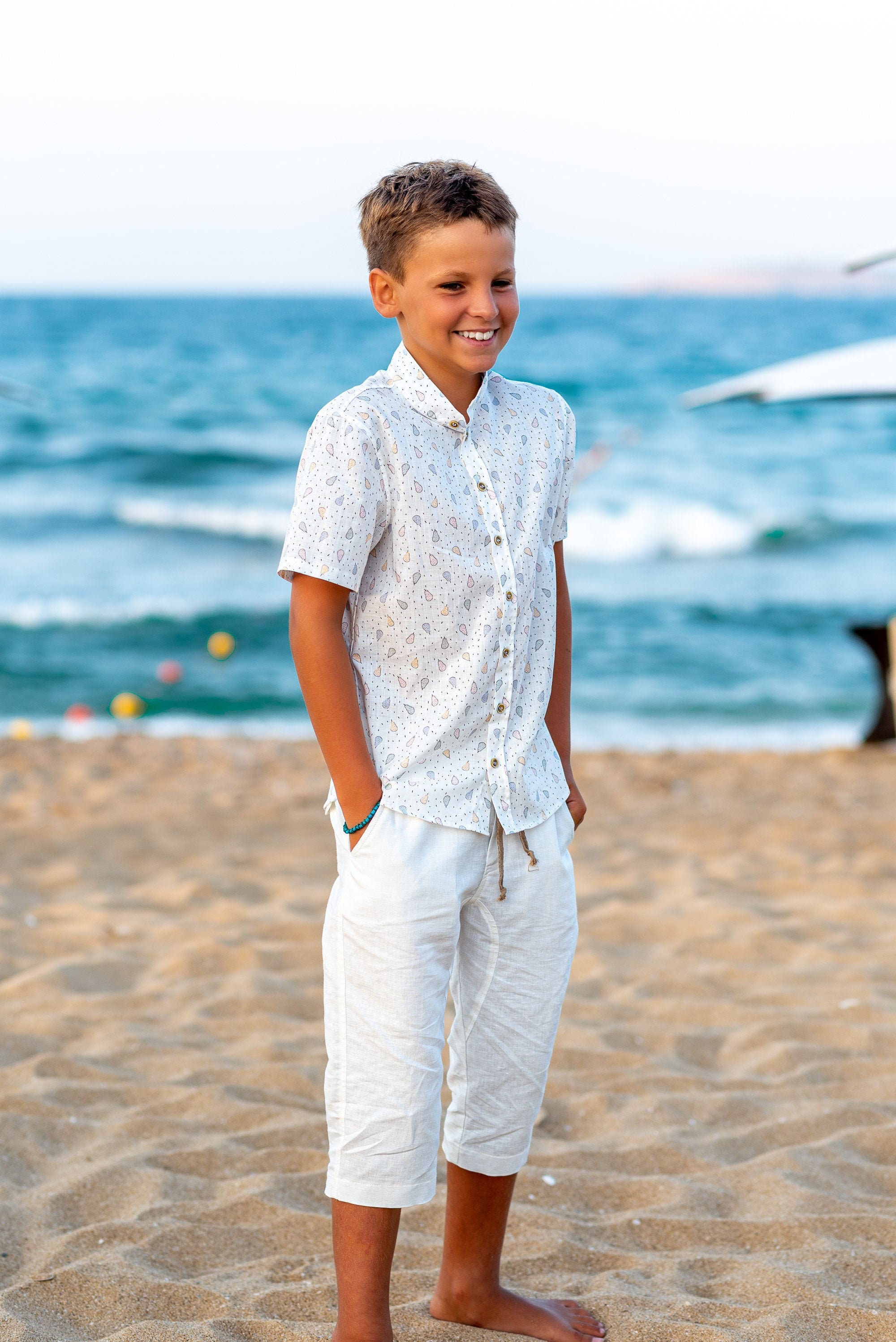 Boy White LinenCotton PullOn Pant by Janie and Jack