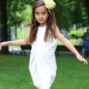 Girls white dress/Faux leather ivory dress/Bridesmaid girls dress/Kids midi dress/Toddler girls shift dress/White party dress/Black dress image 4