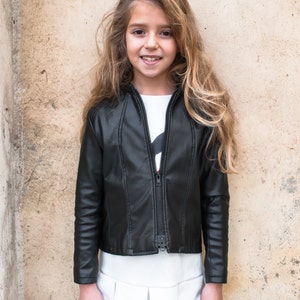 Black leather jacket/Faux leather girls outfit/Toddler leather jacket/Kids leather jacket/Vegan leather outfit/Vintage Eco leather clothing image 3