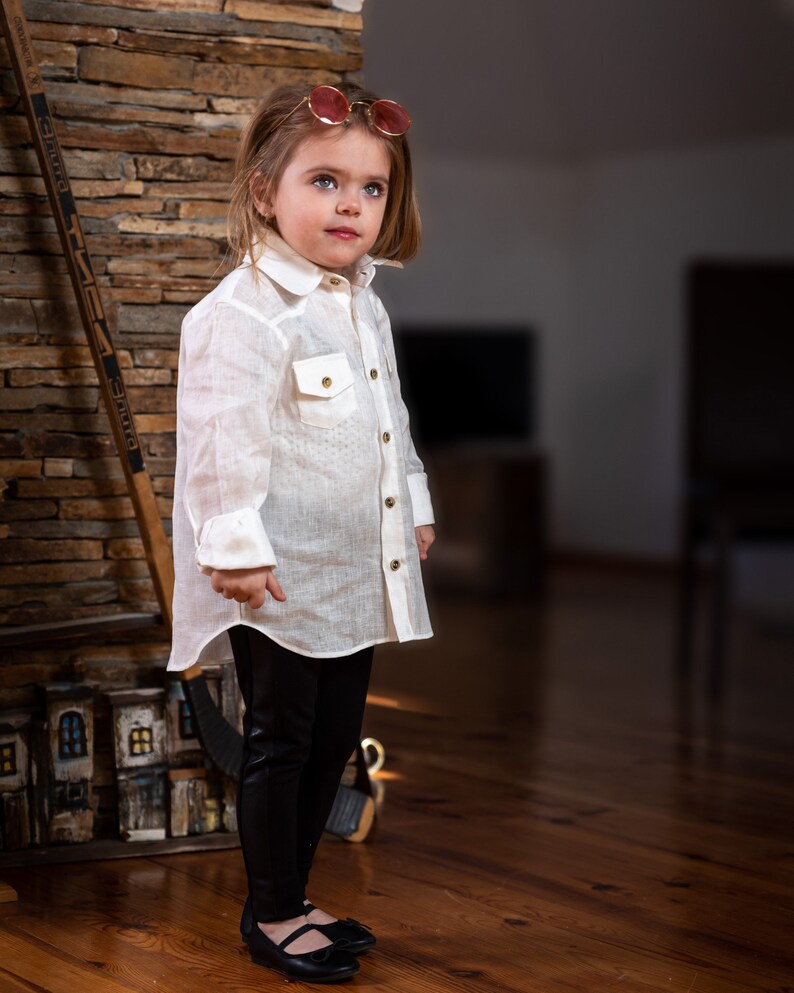 Toddler white linen shirt/ Long sleeve girls shirts/ Girls Etsy
