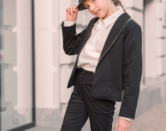 Black Tuxedo Suit Girls/ Tailored Toddler Suit Formal Dress