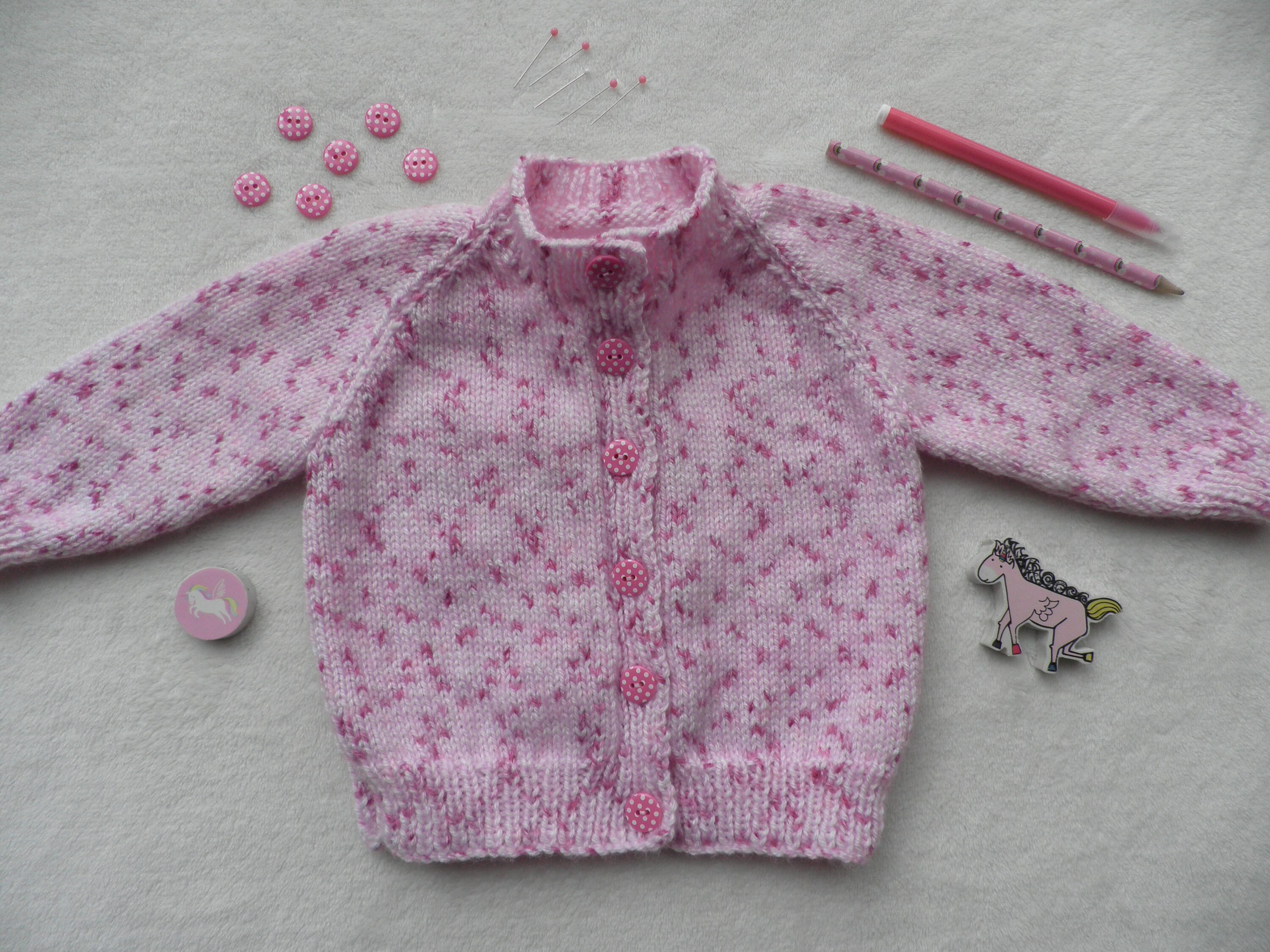 Pink Speckled Baby Girl's Cardigan, Handknitted Baby Girl's