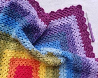 Rainbow baby crochet blanket, retro pram blanket, festival baby blanket, boho baby gift, reversible baby cellular blanket,lbgt baby gift