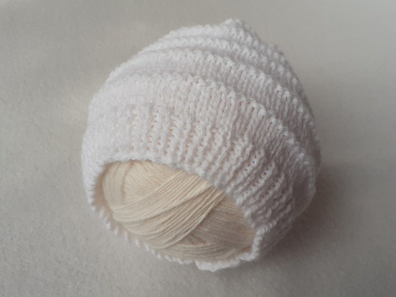 White Handknitted Baby Hat, Boy's Handmade Beanie Hat, 0 3 Months, Boy