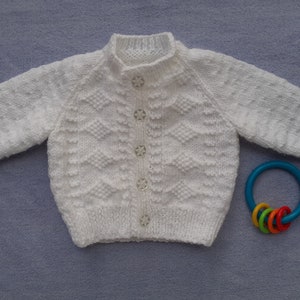 Boy's christening cardigan, white baptism sweater, naming day ceremony outfit, white handknitted cardigan, 0 6 months, knitted baby gift image 3