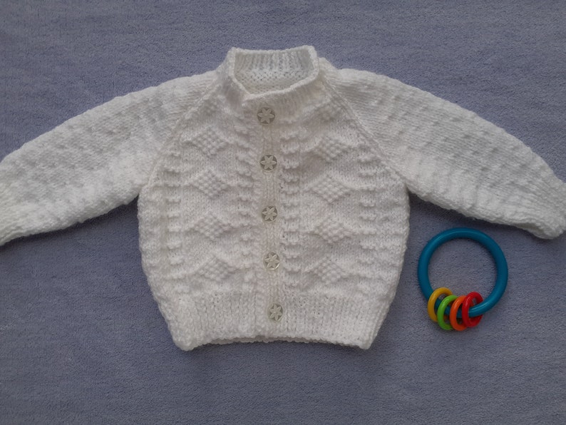 Boy's christening cardigan, white baptism sweater, naming day ceremony outfit, white handknitted cardigan, 0 6 months, knitted baby gift image 3