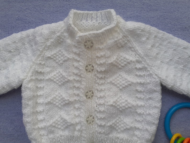 Boy's christening cardigan, white baptism sweater, naming day ceremony outfit, white handknitted cardigan, 0 6 months, knitted baby gift image 9