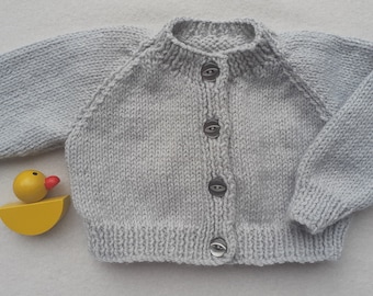 Light grey newborn cardigan, grey baby coming home outfit, pale grey baby sweater, 0 - 3 months, unisex baby clothes, gender neutral baby