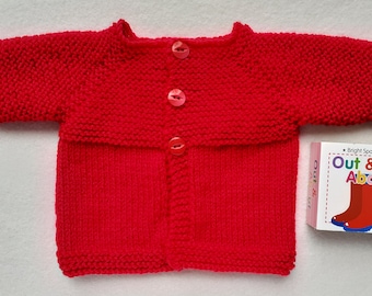 Hand Knit Red Baby Cardigan: Newborn Valentine's Outfit