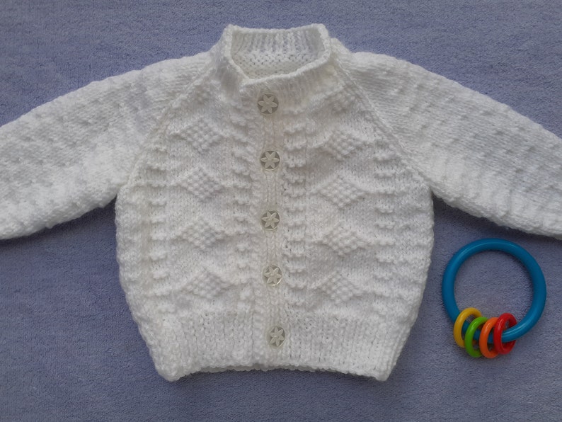 Boy's christening cardigan, white baptism sweater, naming day ceremony outfit, white handknitted cardigan, 0 6 months, knitted baby gift image 8