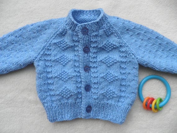 One Piece BLUES BABY Cardigan for Baby Boy 100/% Acrylic with Argyle Detail White with Blue