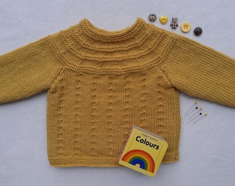 Mustard baby jumper, mustard yellow unisex baby clothes, gender neutral baby jumper, mustard handknitted baby sweater,  3-6 months,baby gift