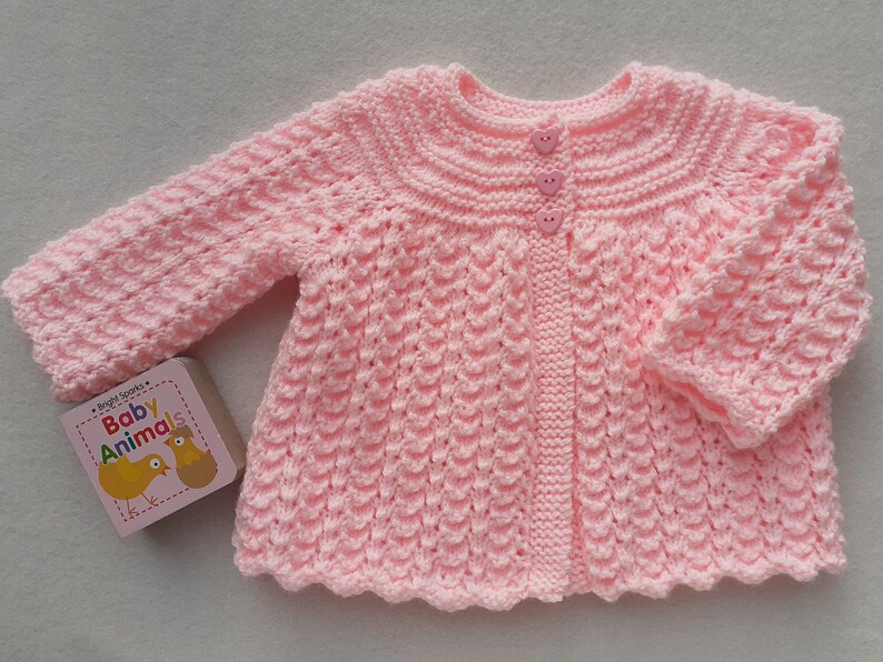 Pink Vintage Style Baby Cardigan, Baby Girl's Pink Sweater, Handknitted