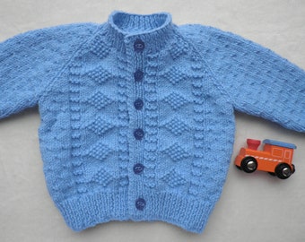 Blue boy's cardigan, handknitted blue baby cardigan, 6-12 months, boy's knitted sweater, boy baby shower gift, boys clothes, boy's jumper