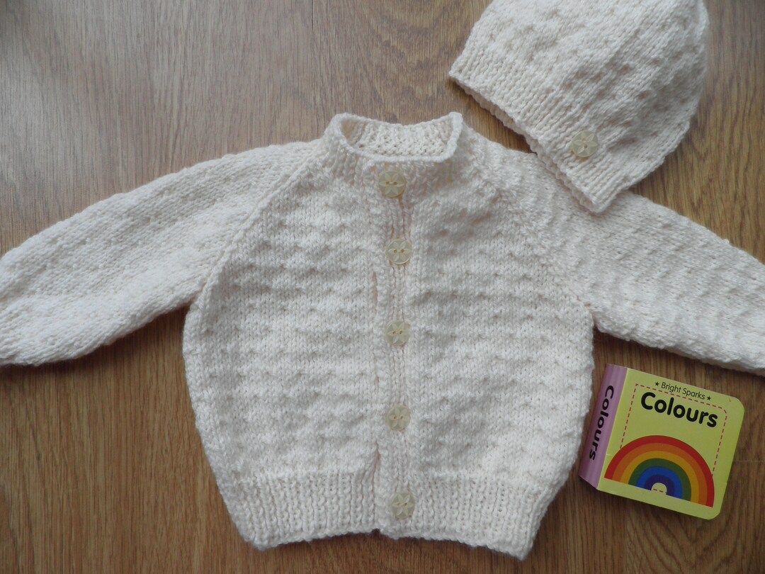 Cream Baby Sweater Set, Unisex Baby Jumper, Handknitted Cardigan and