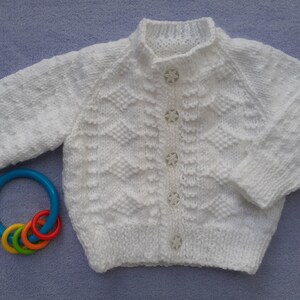 Boy's christening cardigan, white baptism sweater, naming day ceremony outfit, white handknitted cardigan, 0 6 months, knitted baby gift image 10
