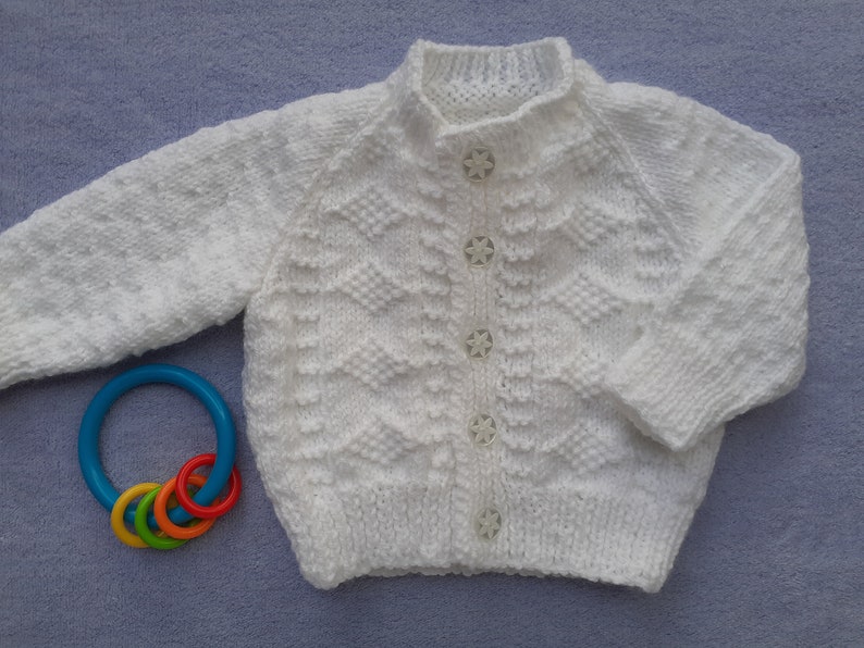 Boy's christening cardigan, white baptism sweater, naming day ceremony outfit, white handknitted cardigan, 0 6 months, knitted baby gift image 10