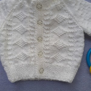 Boy's christening cardigan, white baptism sweater, naming day ceremony outfit, white handknitted cardigan, 0 6 months, knitted baby gift image 6