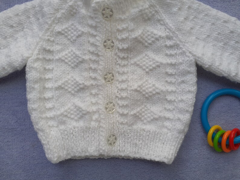 Boy's christening cardigan, white baptism sweater, naming day ceremony outfit, white handknitted cardigan, 0 6 months, knitted baby gift image 6
