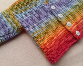 Rainbow baby cardigan, garter stitch multicoloured baby cardigan, gender neutral baby jumper, handknitted rainbow baby sweater, 0 - 3 months