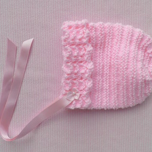 Vintage style pink bonnet, handknitted pink baby bonnet, 0 to 3 months, pink baby shower gift, newborn baby girl gift, baby girl photo prop