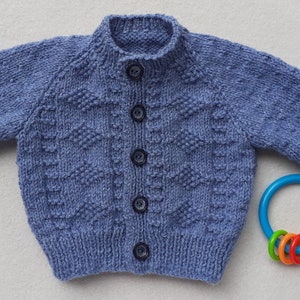 Blue baby cardigan, denim blue cardigan, denim boys sweater, handmade cardigan, 0 - 6 months, boy's blue wool cardigan, boys knitted clothes