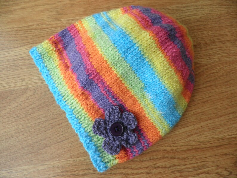 girl/'s boho bonnet handknitted clothes festival hat Girl/'s rainbow hat stripy bonnet multicoloured hat rainbow beanie 5-7 years