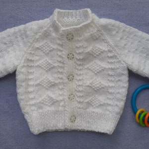 Boy's christening cardigan, white baptism sweater, naming day ceremony outfit, white handknitted cardigan, 0 6 months, knitted baby gift image 1