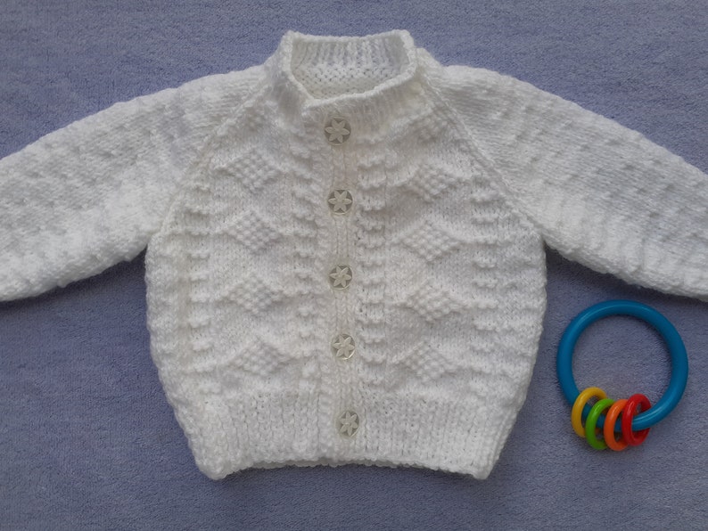 Boy's christening cardigan, white baptism sweater, naming day ceremony outfit, white handknitted cardigan, 0 6 months, knitted baby gift image 1