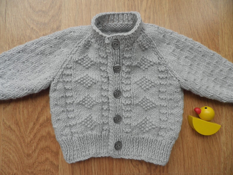 0-6 months grey baby cardigan handknitted unisex cardigan handmade gift boy/'s winter jumper new baby present Grey baby boy/'s sweater