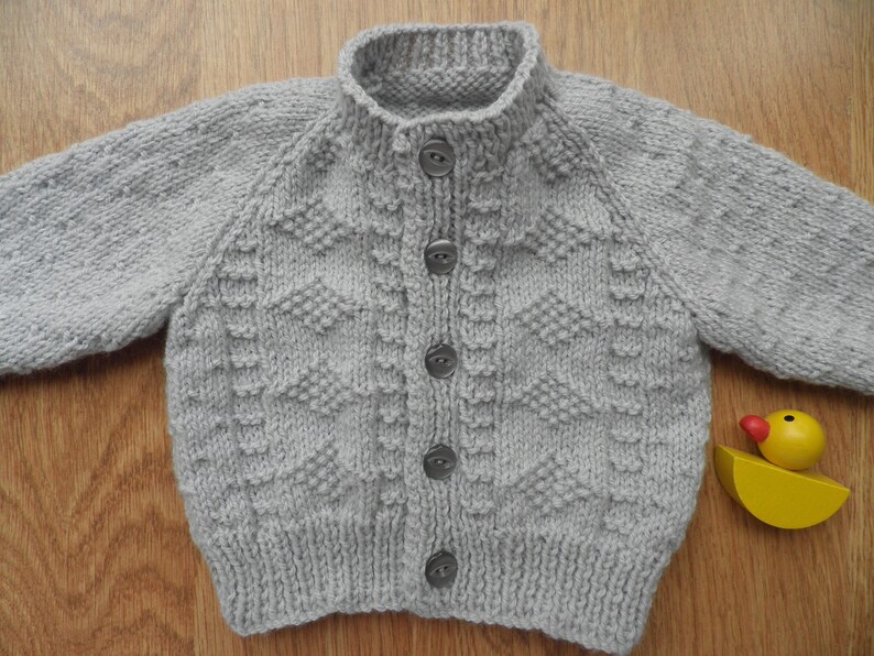 0-6 months grey baby cardigan handknitted unisex cardigan handmade gift boy/'s winter jumper new baby present Grey baby boy/'s sweater