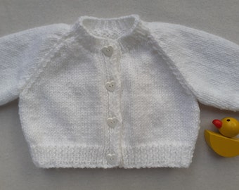 White newborn cardigan, white baby coming home outfit, unisex baby cardigan, white baby sweater, 0 - 3 months, new baby christening cardigan