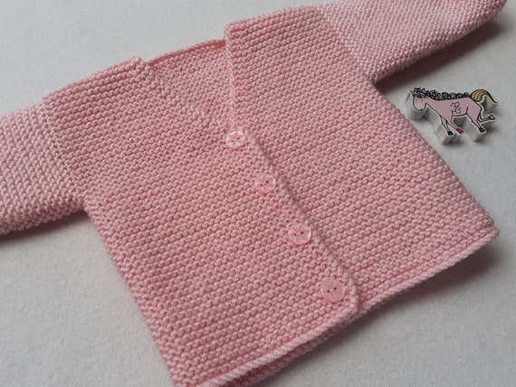 Gilet manteau bébé fille en tricot maille mousse rose doublé blanc fabriqué  en Europe