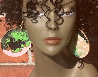 手描きの木製イヤリング｜両面抽象画ジュエリー