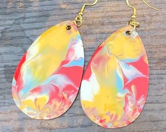 Handpainted Teardrop Earrings | Double-Sided Design | Lightweight Statement Jewelry | Unique Artisan Earrings | Gift for Her