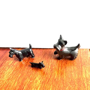 Lot of 3 Scottie Figurines | Mini Scottish Terriers | Mid Century Dogs | Vintage Black Scottish Terrier | Collectible Ceramic and Metal Dogs