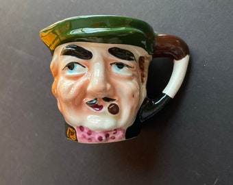 Vintage Character Jug | Man Face Toby Mug | Coffee creamer | Whiskey mug | Little planter | Figural pink tie cigar green hat made in Japan